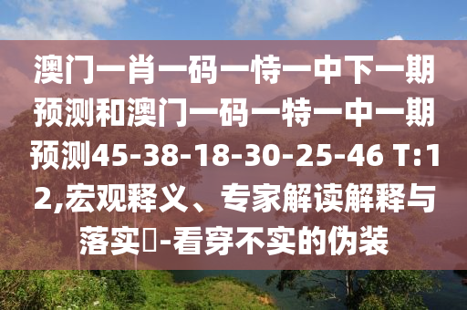 澳門一肖一碼一恃一中下一期預(yù)測(cè)和澳門一碼一特一中一期預(yù)測(cè)45-38-18-30-25-46 T:12,宏觀釋義、專家解讀解釋與落實(shí)?-看穿不實(shí)的偽裝
