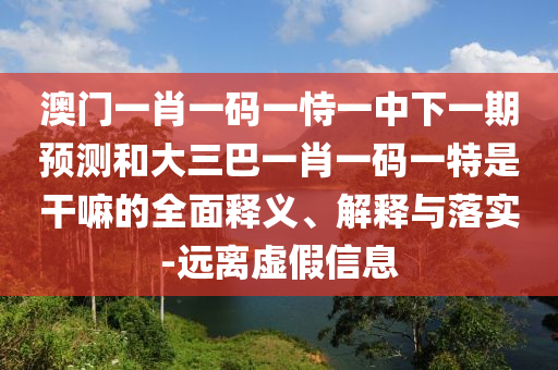 澳門一肖一碼一恃一中下一期預(yù)測和大三巴一肖一碼一特是干嘛的全面釋義、解釋與落實-遠(yuǎn)離虛假信息