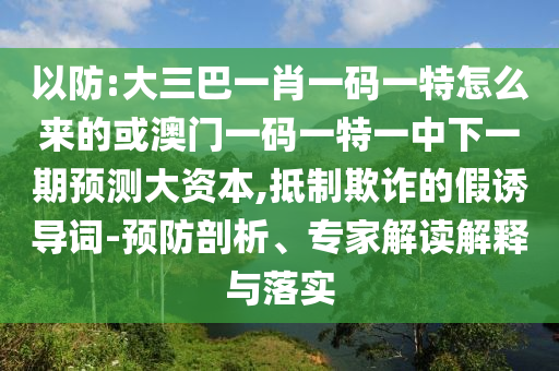 以防:大三巴一肖一碼一特怎么來的或澳門一碼一特一中下一期預(yù)測大資本,抵制欺詐的假誘導(dǎo)詞-預(yù)防剖析、專家解讀解釋與落實(shí)